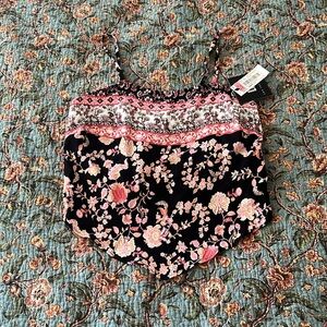 San Francisco Floral Black Pink and White Women's Wrap Top XS New With Tags